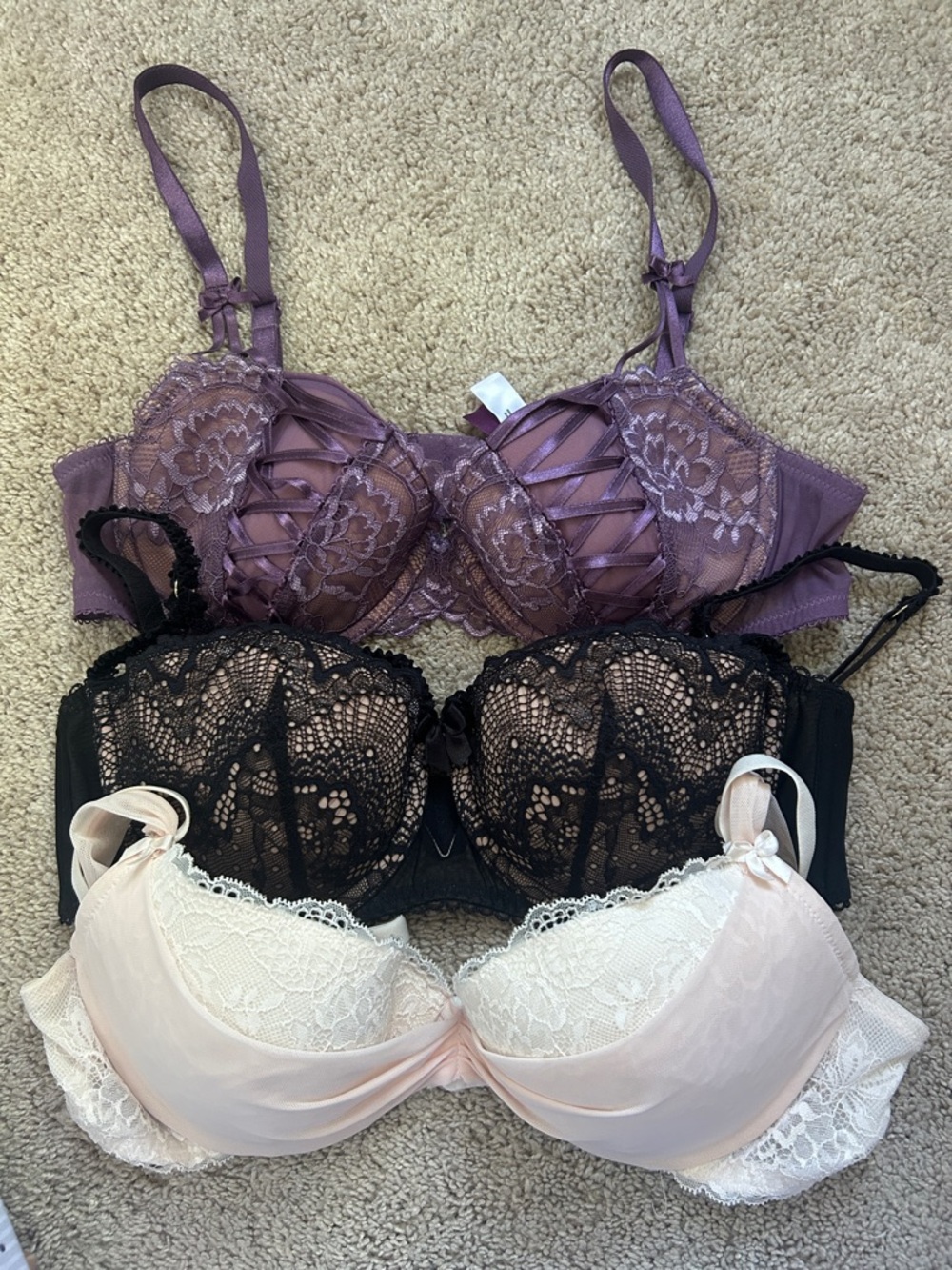 Adore Me Lace Push-Up Bra Set — Mauve, Black & Blush